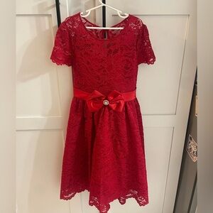 Rare Editions Red Lace Dress with Bow
